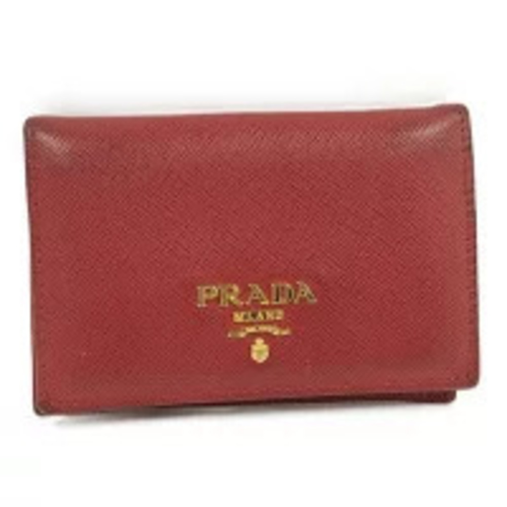 Prada Card Case Wallet Saffiano Leather Red